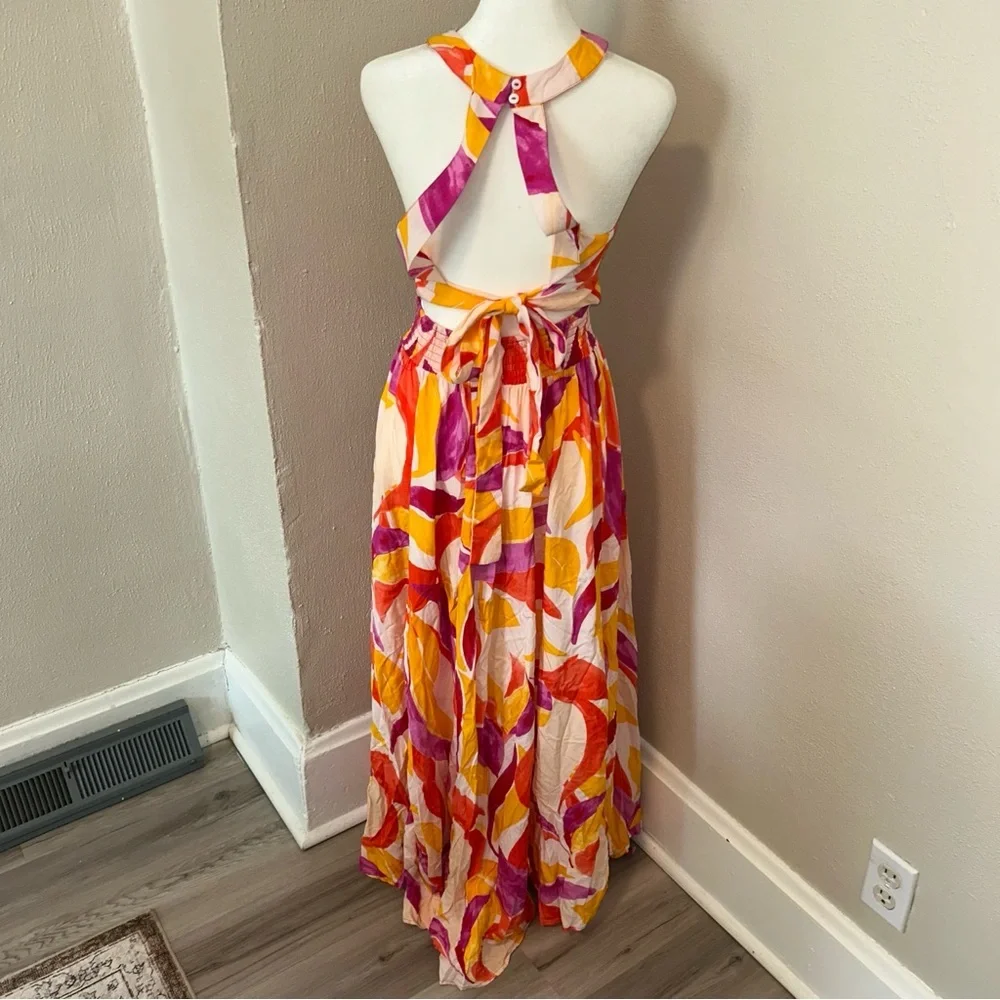 Abel the label anthropologie  Halter Maxi Dress in Pink, Yellow & White - Picture 3 of 4